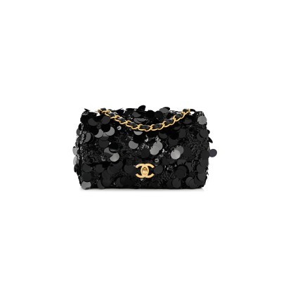 CHANEL MASTER SEQUIN MINI RECTANGULAR FLAP BLACK AS3523 (20*12*9cm)